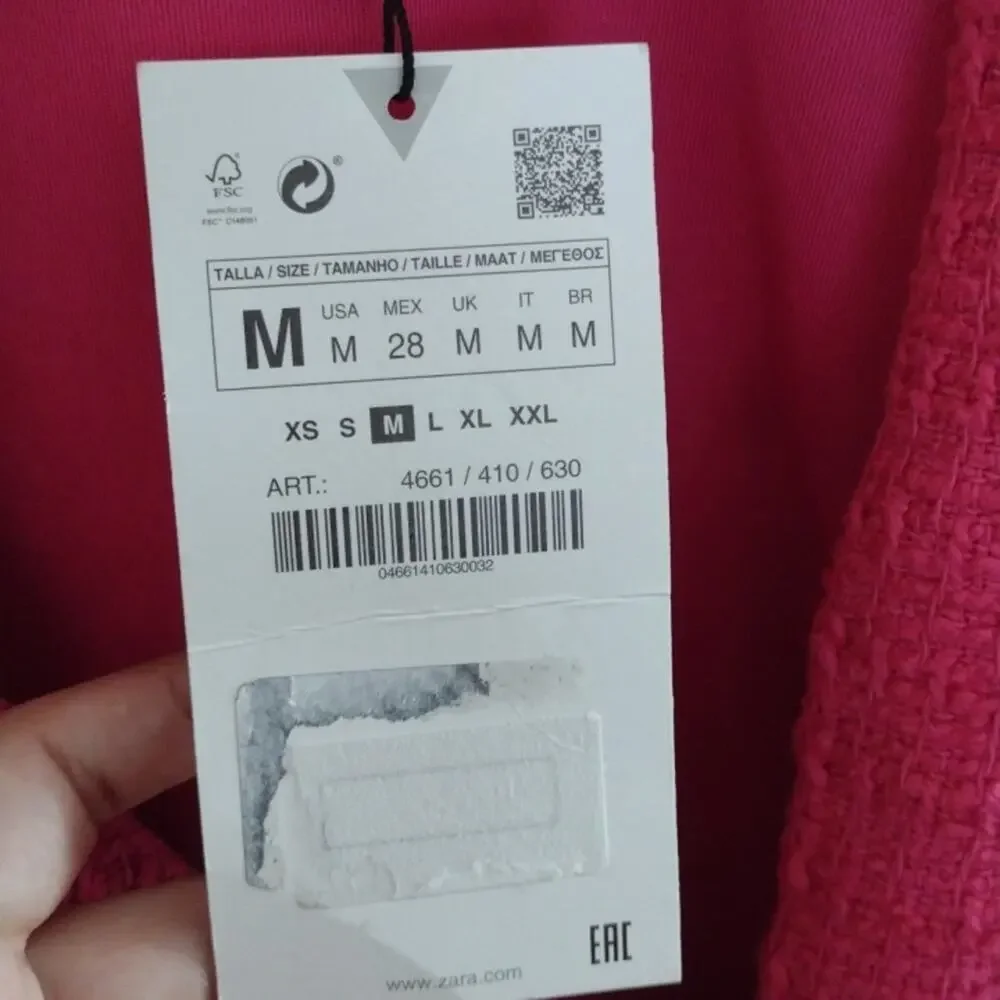NWT Zara Blogger Favorite Fuchsia Pink Tweed Jewel Button Crop Top Jacket M